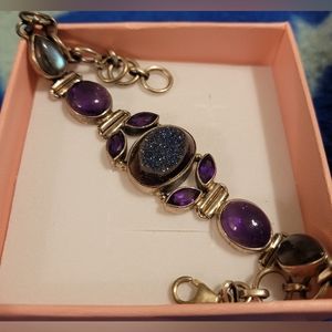 Sterling Silver Quartz, Amethyst, & Moonstone Bracelet